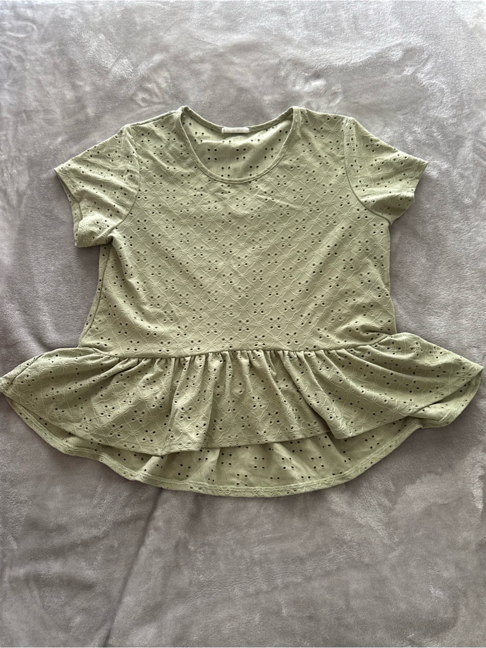 White + Warren Light Sage Eyelet Peplum Tee